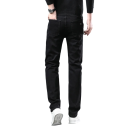 Blugi de iarnă pentru bărbați, negri, elastici, cu croială dreaptă, căptușeală din fleece, pantaloni calzi pentru vreme rece, eleganți, de iarnă 2