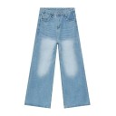Blugi drepți pentru bărbați cu inel metalic Aspect spălat Pantaloni lungi cu picior larg Blugi eleganți, stil streetwear 7