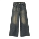 Blugi drepți pentru bărbați cu inel metalic Aspect spălat Pantaloni lungi cu picior larg Blugi eleganți, stil streetwear 6