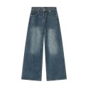 Blugi drepți pentru bărbați cu inel metalic Aspect spălat Pantaloni lungi cu picior larg Blugi eleganți, stil streetwear 4