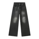 Blugi drepți pentru bărbați cu inel metalic Aspect spălat Pantaloni lungi cu picior larg Blugi eleganți, stil streetwear 3