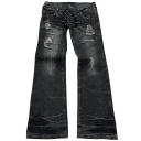 Blugi unisex negri, stil gotic, cu șireturi, aspect zdrențuit, picioare evazate, ținte, pantaloni rupți până la gleznă, atât pentru femei 1