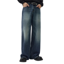 Blugi vintage pentru bărbați, croială lejeră, aspect spălat, croială dreaptă, picioare largi, stil lejer, pantaloni casual retro 4