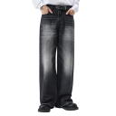 Blugi vintage pentru bărbați, croială lejeră, aspect spălat, croială dreaptă, picioare largi, stil lejer, pantaloni casual retro 3