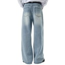 Blugi vintage pentru bărbați, croială lejeră, aspect spălat, croială dreaptă, picioare largi, stil lejer, pantaloni casual retro 2