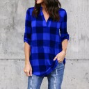 Blusa a quadri da donna con scollatura a V Maniche lunghe con possibilità di arrotolamento e fissaggio Vestibilità più ampia 4