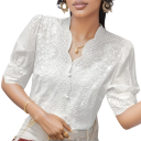 Blusa bianca in pizzo da donna con scollatura a V maniche corte chiusura con bottoni blusa elegante in poliestere estiva 1