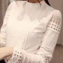Blusa blanca de mujer con encaje y manga larga Cuello alto Delantero de encaje e inserciones en las mangas Sin cierre Aspecto formal 3
