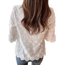 Blusa branca feminina com decote em V, manga três quartos, renda floral, blusa elegante em poliéster e algodão 3