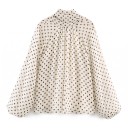 Blusa da donna a pois con maniche lunghe a palloncino e fiocco al collo con arricciatura sul retro e struttura di tessuto trasparente 6