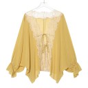Blusa da donna a taglio largo con pizzo al centro del davanti, maniche lunghe e larghe, scollo a barca e fiocco 2