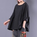 Blusa da donna ampia con maniche lunghe Motivo a quadretti delicato Collo rotondo Arricciature sui lati Orlo inferiore arrotondato 100% 4