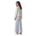 Blusa da donna azzurro chiaro a taglio libero con maniche lunghe scollatura a V con bottoni decorativi e pizzo sull'orlo e sulle maniche 3