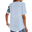 Blusa da donna azzurro chiaro con motivo floreale Design a righe Bottoni Maniche corte Blusa elegante in taglie forti 2