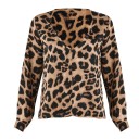 Blusa da donna con classico motivo leopardato Scollo profondo a V Maniche lunghe con polsini Vestibilità comoda Materiale poliestere 4