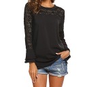Blusa da donna con décolleté in pizzo e maniche lunghe in pizzo terminate con volant. Collo rotondo. Taglio fluido. Poliestere e spandex. 2