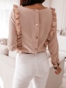 Blusa da donna con maniche lunghe e volant verticali davanti e dietro Fila di bottoni sulla schiena Collo rotondo Poliestere e cotone 4