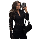 Blusa da donna con pizzo Chiusura con bottoni Maniche lunghe Blusa elegante monocolore adatta per il lavoro e per l'uso quotidiano 2