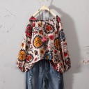 Blusa da donna in cotone con motivo floreale Vestibilità ampia e comoda Maniche larghe arricciate alle estremità Collo rotondo Piacevole 6
