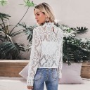 Blusa da donna in pizzo trasparente con colletto alto e maniche lunghe e ampie Volant ai polsi Pizzo con motivo floreale Poliestere 2