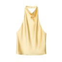 Blusa da donna lucida con scollatura a O senza maniche chiusura dietro al collo blusa elegante monocolore in poliestere 7