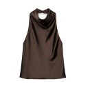Blusa da donna lucida con scollatura a O senza maniche chiusura dietro al collo blusa elegante monocolore in poliestere 6