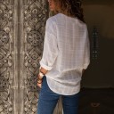 Blusa de algodão feminina com decote em V e colarinho Mangas longas Corte solto e informal Parte de trás alongada 5
