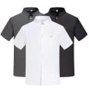 Blusa de cozinheiro de manga curta com gola de pérola e botões, com bolso, em poliéster, vestuário de trabalho para a cozinha, roupa gastronómica 5