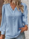 Blusa de encaje para mujer con cuello en V Blusa elegante con mangas largas Estilo casual para el trabajo y la noche Material transpirable y aireado 4