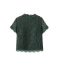 Blusa de encaje para mujer con manga corta Corte recto más corto con cuello alto Cremallera a lo largo de la espalda Ribete de encaje 4