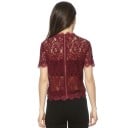 Blusa de encaje para mujer con manga corta Corte recto más corto con cuello alto Cremallera a lo largo de la espalda Ribete de encaje 6