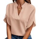 Blusa de mujer con cuello Escote en V Manga corta Blusa elegante de poliéster adecuada para el trabajo 7