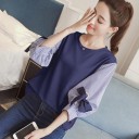 Blusa de mujer con mangas a rayas y lazos Unicolor con escote redondo Algodón con mezcla de poliéster Estilo marinero 4