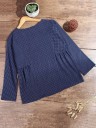 Blusa de mujer holgada con manga larga Patrón de cuadros delicado Escote redondo Fruncidos en los lados Dobladillo redondeado 100% 7
