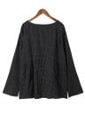 Blusa de mujer holgada con manga larga Patrón de cuadros delicado Escote redondo Fruncidos en los lados Dobladillo redondeado 100% 10