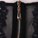 Blusa de renda feminina com mangas longas e fecho em zíper à frente Corte encurtado Borda de renda desfiada Decote redondo Preto Poliéster 3