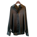 Blusa de satén para mujer con mangas largas Camisa elegante Corte holgado Cierre de botones Material ligero y brillante para día y noche 1