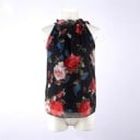 Blusa de verano para mujer con estampado de grandes rosas Cuello fruncido más alto en el cuello Corte suelto y fluido Material poliéster 4