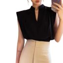 Blusa Donna Scollo a V Senza Maniche Monocromatica Leggera in Viscosa e Poliestere Adatta per il Lavoro e l'Estate 5