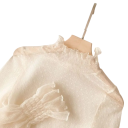 Blusa donna semi-trasparente in pizzo Taglia universale Collo alto Scollatura a O Maniche lunghe Arricciatura Motivo a pois 2