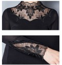 Blusa elegante feminina de manga longa Decote transparente com bordado floral Gola alta Extremidades das mangas bordadas Corte justo 5
