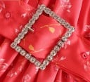Blusa elegante roja para mujer con estampado floral y cinturón con hebilla decorativa Escote cruzado Mangas largas fruncidas en los hombros 4
