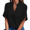 Blusa feminina com colarinho Decote em V Manga curta Blusa elegante de poliéster adequada para o trabalho 3