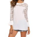 Blusa feminina com decote em renda e mangas longas em renda terminadas em babados Decote redondo Corte fluido Poliéster e spandex 5