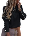 Blusa feminina com mangas longas decoradas com uma série de botões dourados Decote redondo Mangas franzidas nos ombros Material 4