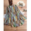 Blusa feminina com padrão de patchwork de riscas Corte solto Mangas longas Decote redondo Poliester Estilo informal para o dia-a-dia 4