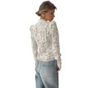 Blusa feminina com rendas Fecho de botões Manga longa Blusa elegante de cor sólida adequada para o trabalho e uso diário 6