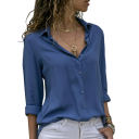 Blusa feminina de manga longa Corte solto Fecho com botões Decote em V Camisa casual elegante para o dia a dia e para o trabalho 5