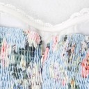 Blusa feminina sem alças Top justo com volão pontiagudo e bordado Costura franzida na parte de trás Borda superior decorativa Material 5