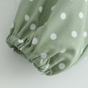Blusa feminina verde clara com bolinhas brancas Decote profundo em V com amarração à frente Corte encurtado Mangas longas com elástico Poliéster 6